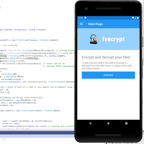 Screenshot of Main UI and code for File Encryption Application